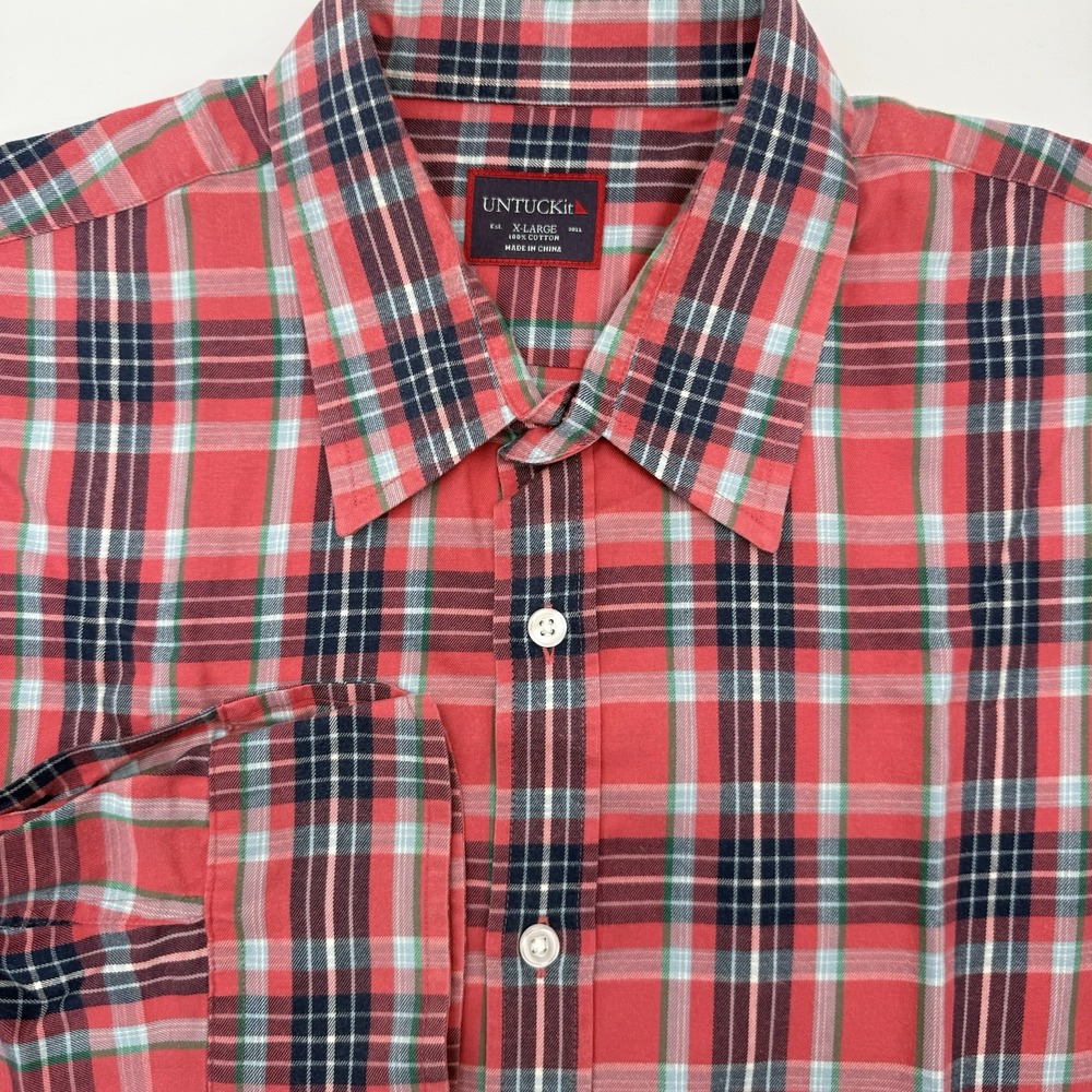 UNTUCKit Button Down Mens XL Red Plaid Long Sleeve Cotton Casual Shirt